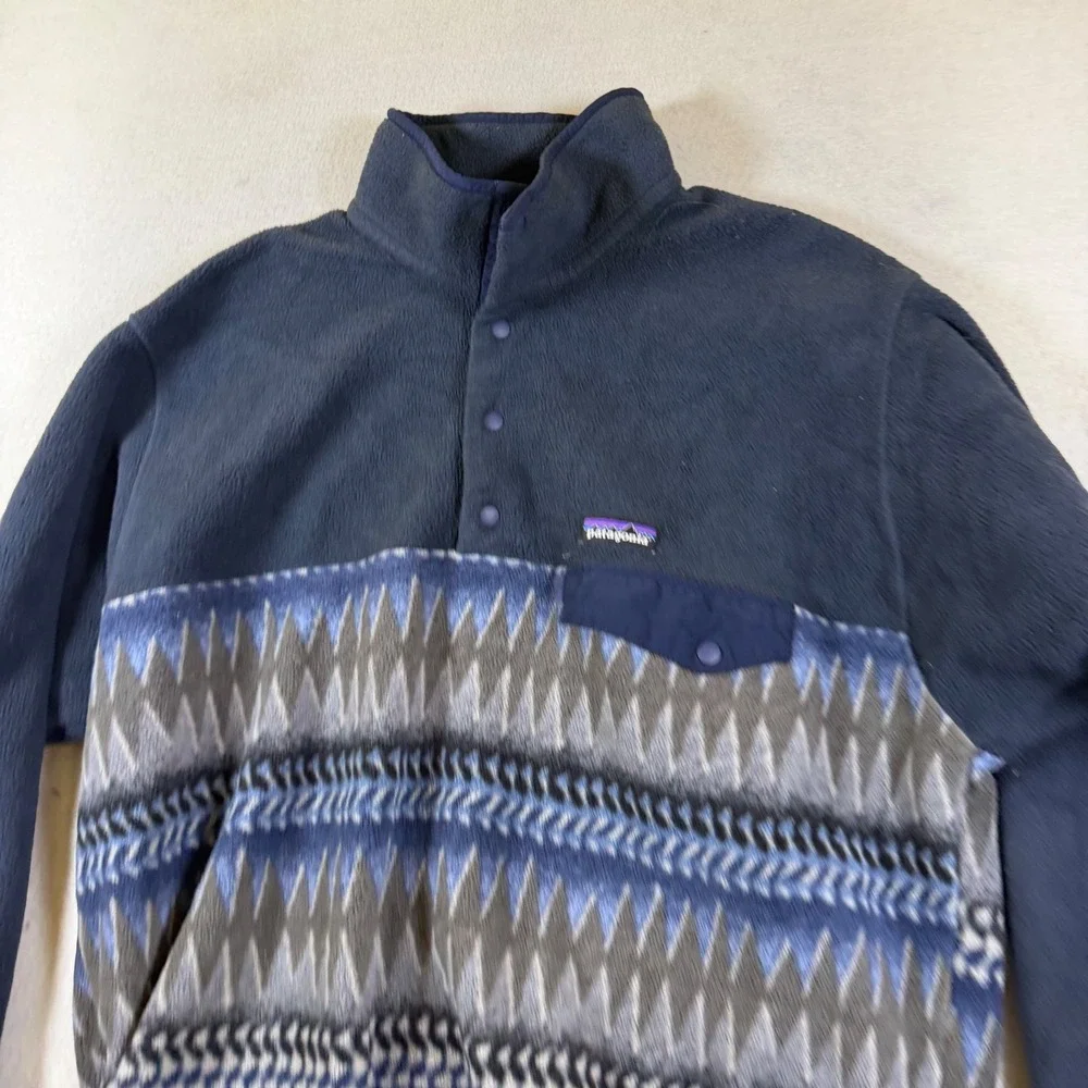 Patagonia Synchilla Snap-T Fleece Pullover Navy Blue Geometric Mens Large